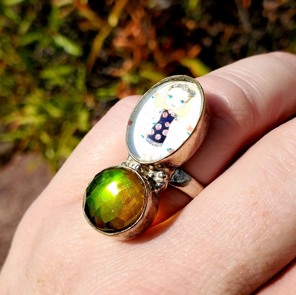 New Unique Fancy Glass Anime Girl Rainbow Topaz Magic 925 Silver Ring. - Picture 9 of 16